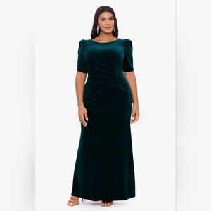 PLUS "RENEE" 3/4 SLEEVE VELVET FLOOR LENGTH DRESS - XSCAPE